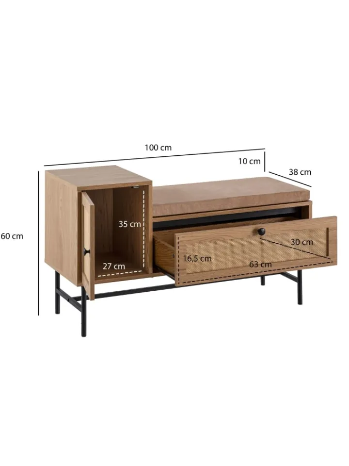 KADIMA DESIGN Garderoben<Schuhbank mit Sitzfläche 100x60x38 cm Garderobenbank Eiche-Dekor,