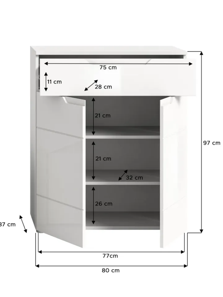 xonox.home Garderoben<Schuhkommode (B/H/T: 80x97x37 cm) in weiß und weiß Hochglanz