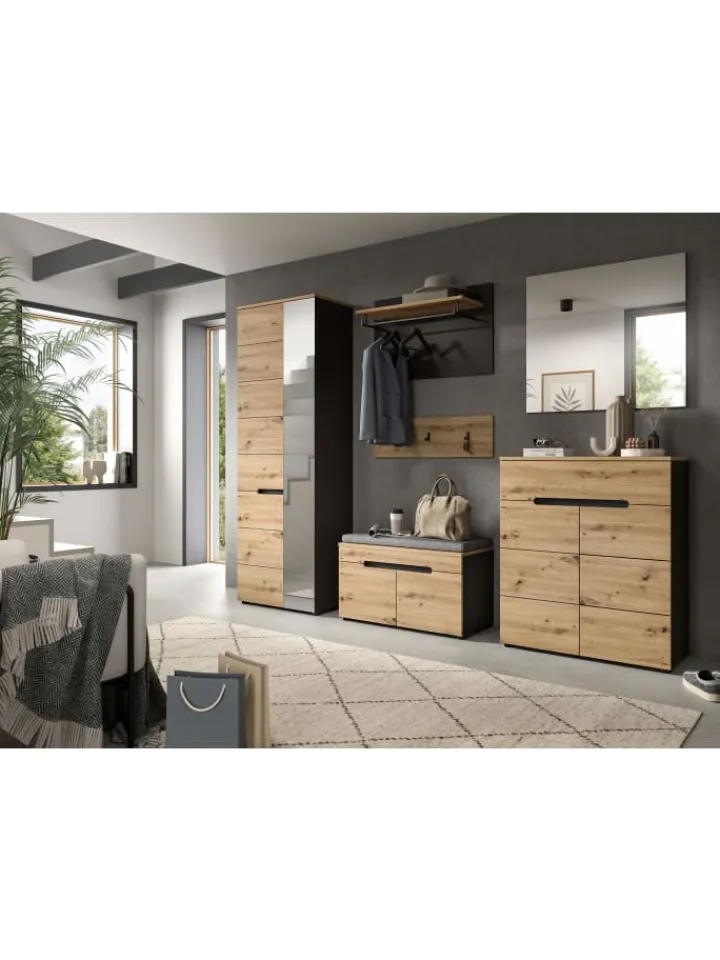 xonox.home Garderoben<Schuhkommode (B/H/T: 80x94x37 cm) in Basalt grau und Artisan Nachbildung