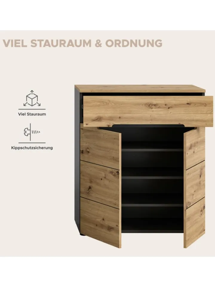xonox.home Garderoben<Schuhkommode (B/H/T: 80x94x37 cm) in Basalt grau und Artisan Nachbildung