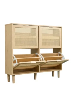 ABRIHOME Garderoben<Schuhkommode in Braun mit Rattan-Schubladen 100x25x90 cm