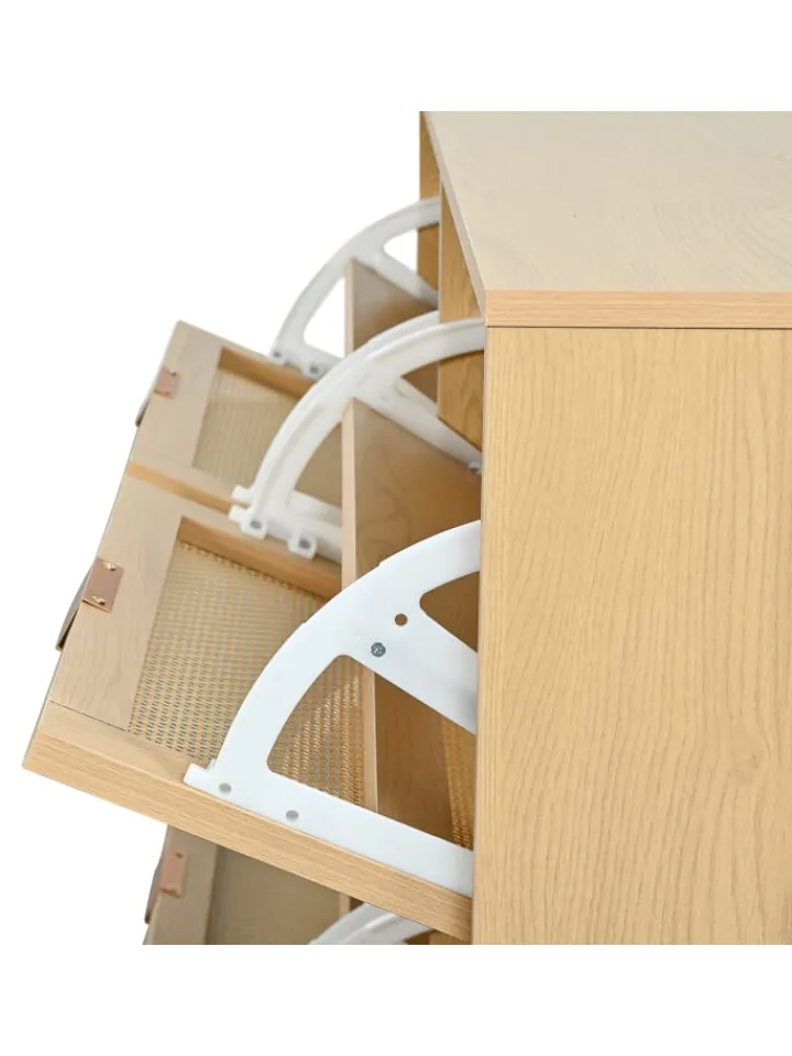 ABRIHOME Garderoben<Schuhkommode in Braun mit Rattan-Schubladen 100x25x90 cm