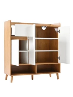 ABRIHOME Regale & Schränke<Schuhschrank in Natürlich mit verstellbaren Einlegeböden H99 B90 T35 cm