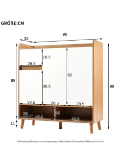 ABRIHOME Regale & Schränke<Schuhschrank in Natürlich mit verstellbaren Einlegeböden H99 B90 T35 cm