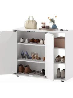 COSTWAY Regale & Schränke<Schuhschrank mit 2 Türen 80 x 31 x 64,5 cm in Weiß