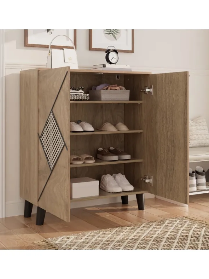 ABRIHOME Garderoben<Schuhschrank mit Stauraum und Dekorativem Rattanmuster