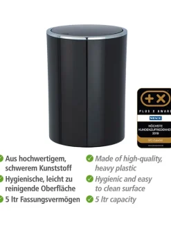 Wenko Mülleimer<Schwingdeckeleimer in Schwarz - 5 l
