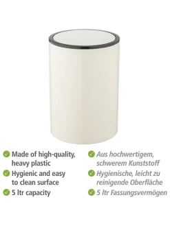 Wenko Mülleimer<Schwingdeckeleimer "Inca" in Creme/ Schwarz - 5 l
