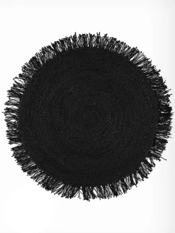 avance Lammfelle & Co<Seegras-Teppich in Schwarz - Ø 100 cm