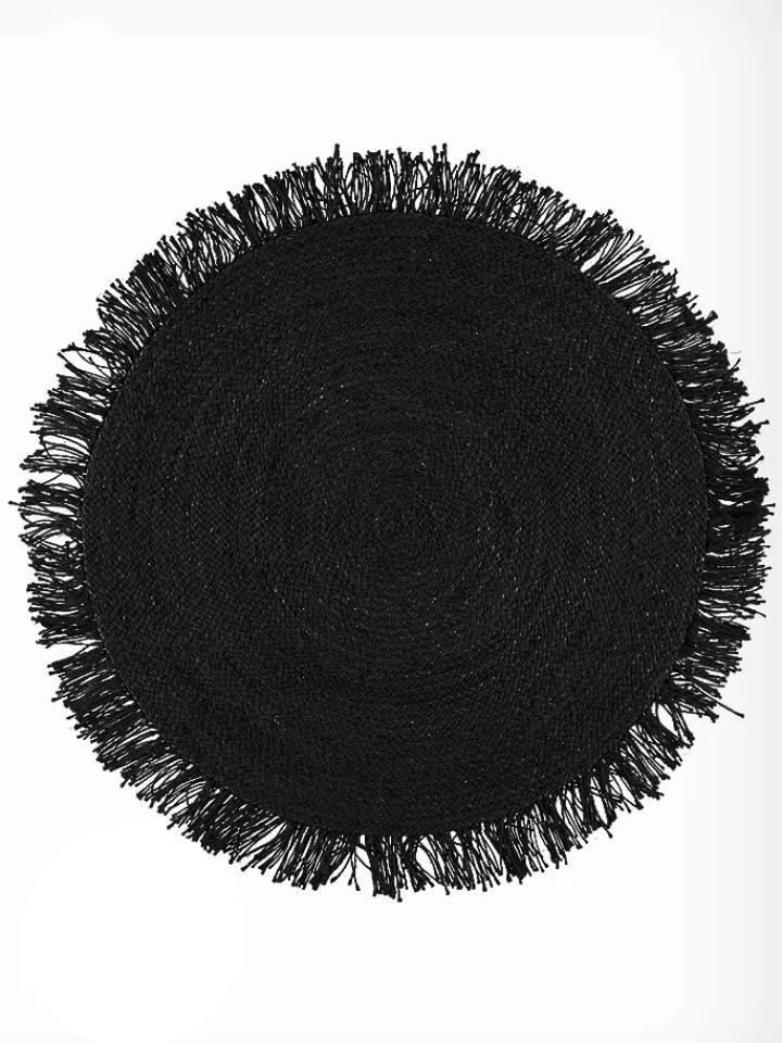 avance Lammfelle & Co<Seegras-Teppich in Schwarz - Ø 100 cm