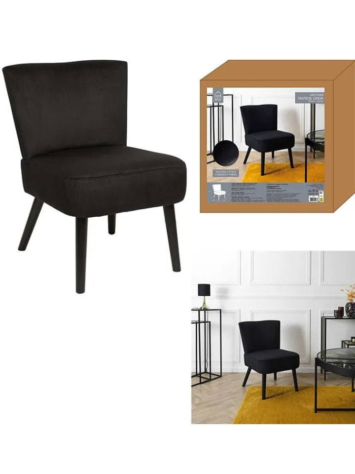 Rétro Chic Sitzmöbel<Sessel in Schwarz - (B)55 x (H)76 x (T)63 cm