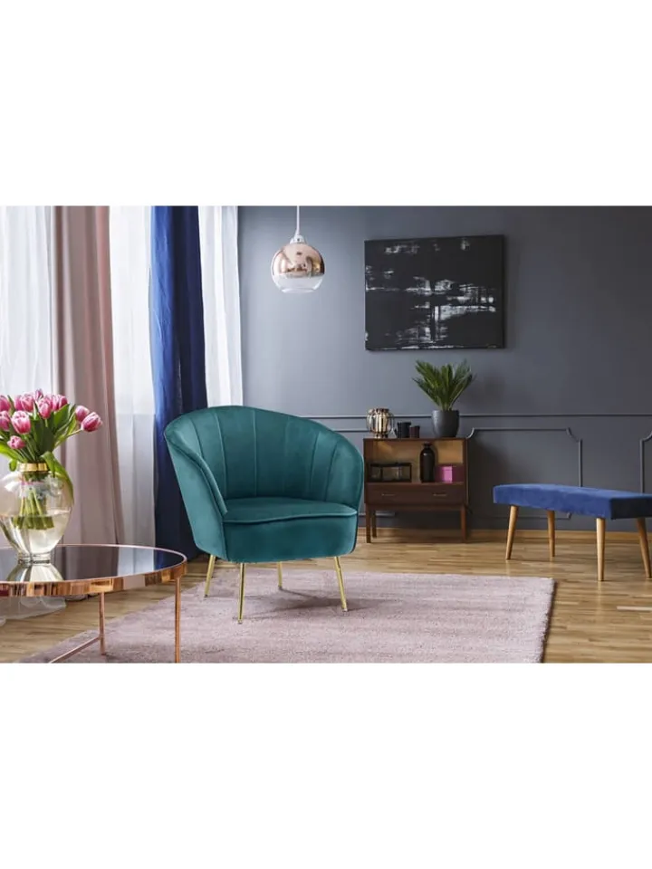 Kayoom Sitzmöbel<Sessel "Poola" in Petrol - (B)67 x (H)78 x (T)76 cm