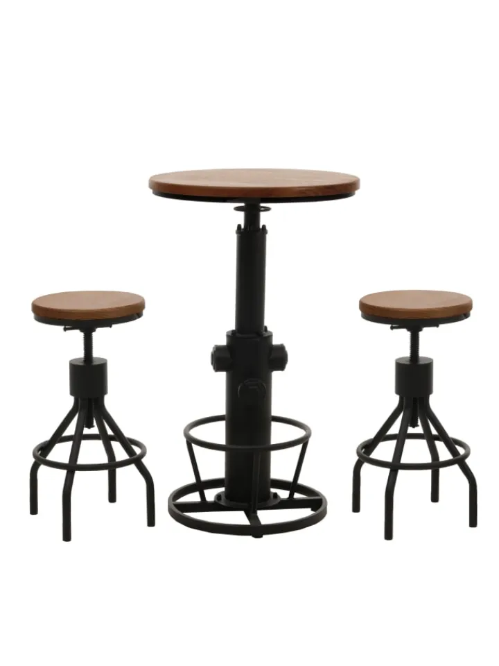 MCW Möbel-Sets<Set Bartisch + 2x Barhocker N17, Braun