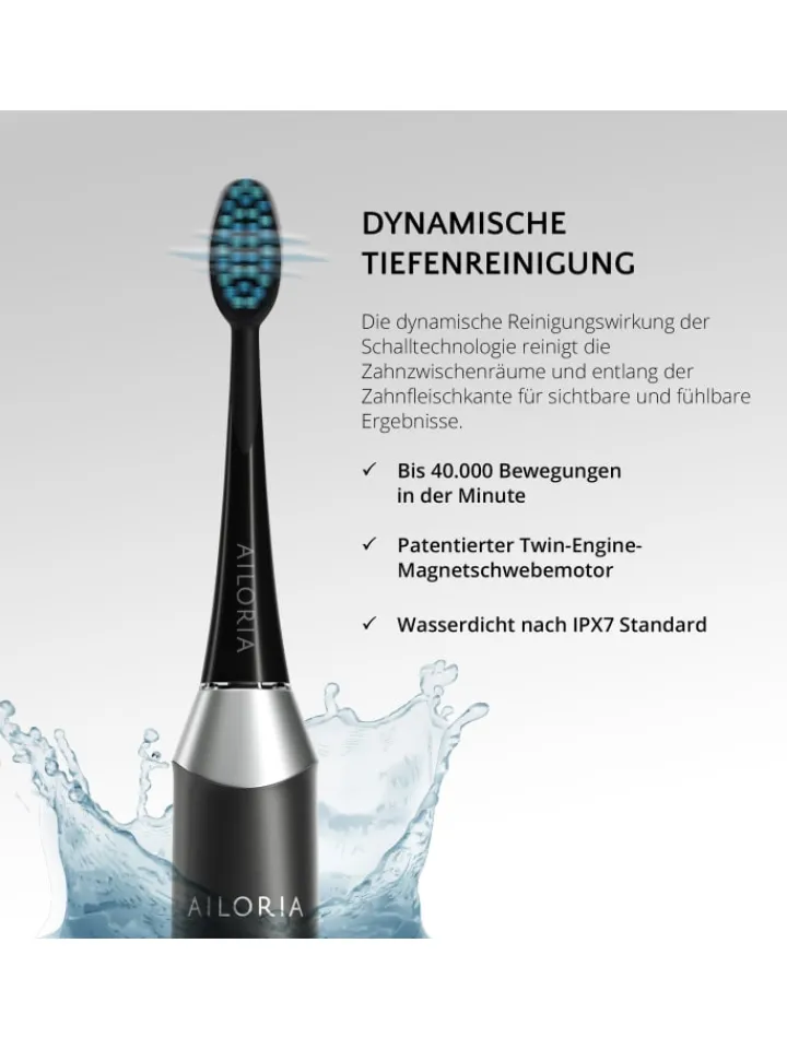 Ailoria Zahn & Mundpflege<SHINE BRIGHT USB-Schallzahnbürste in schwarz