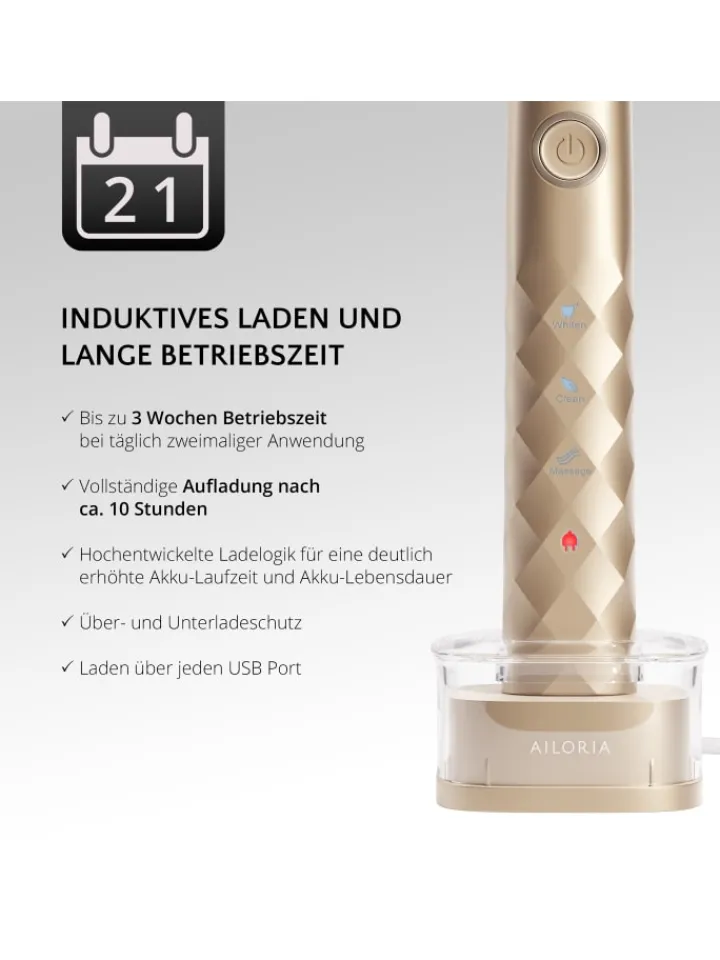 Ailoria Zahn & Mundpflege<SHINE BRIGHT USB-Schallzahnbürste in gold