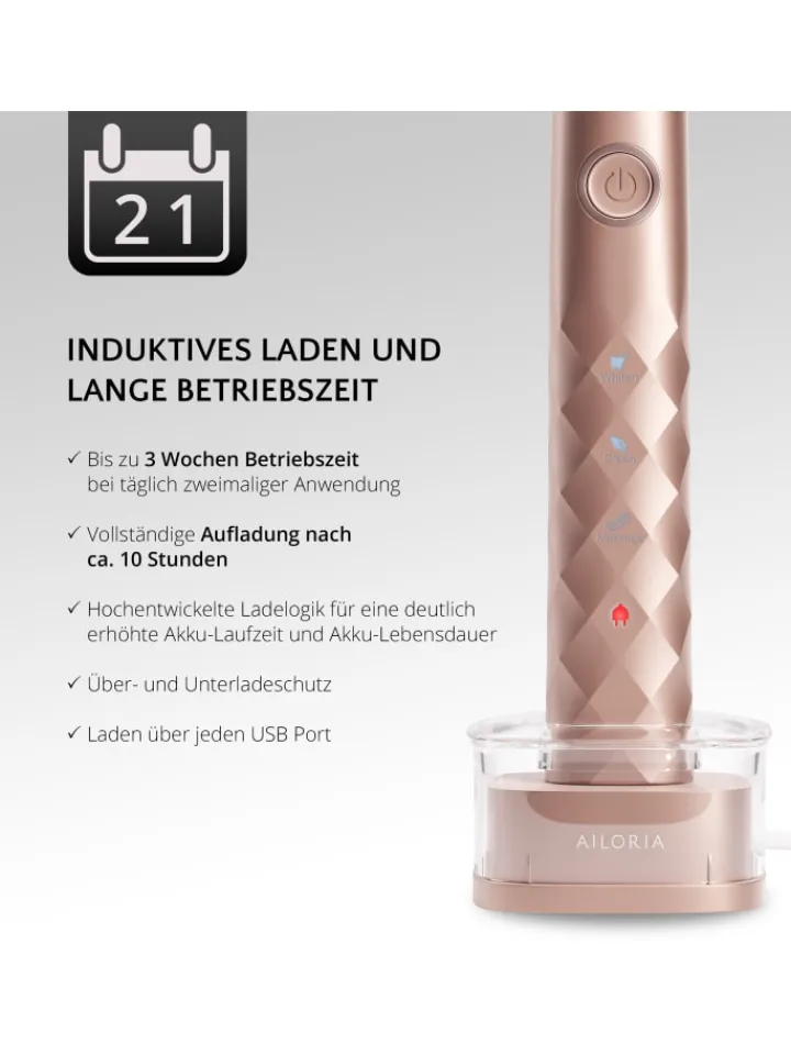 Ailoria Zahn & Mundpflege<SHINE BRIGHT USB-Schallzahnbürste Limited Edition in roségold