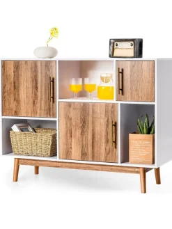 COSTWAY Regale & Schränke<Sideboard 6 Fächer in Beige