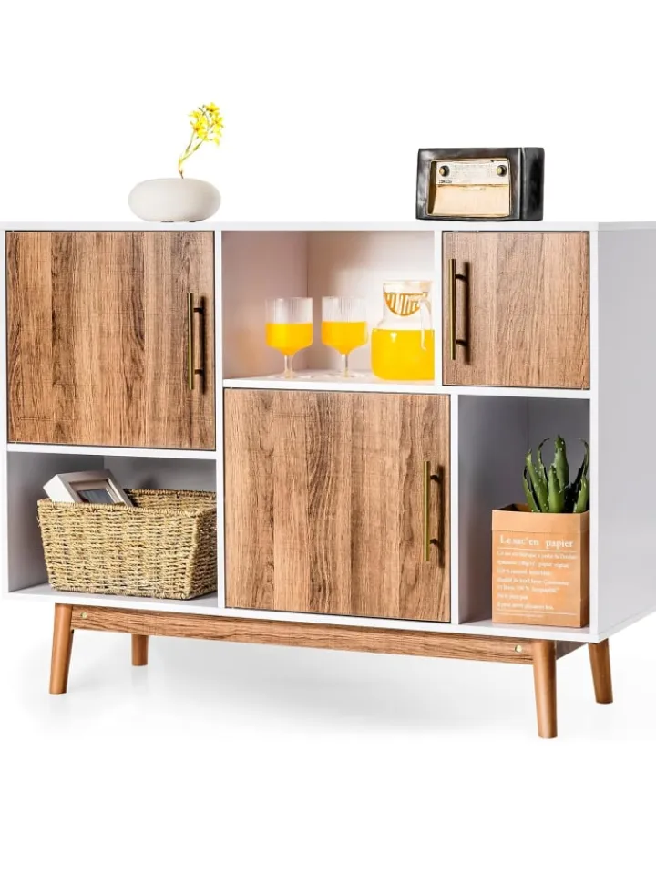 COSTWAY Regale & Schränke<Sideboard 6 Fächer in Beige