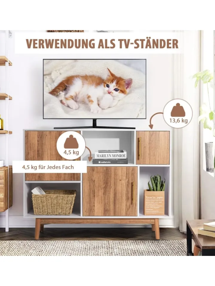 COSTWAY Regale & Schränke<Sideboard 6 Fächer in Beige