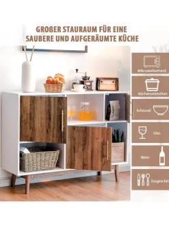 COSTWAY Regale & Schränke<Sideboard 6 Fächer in Beige