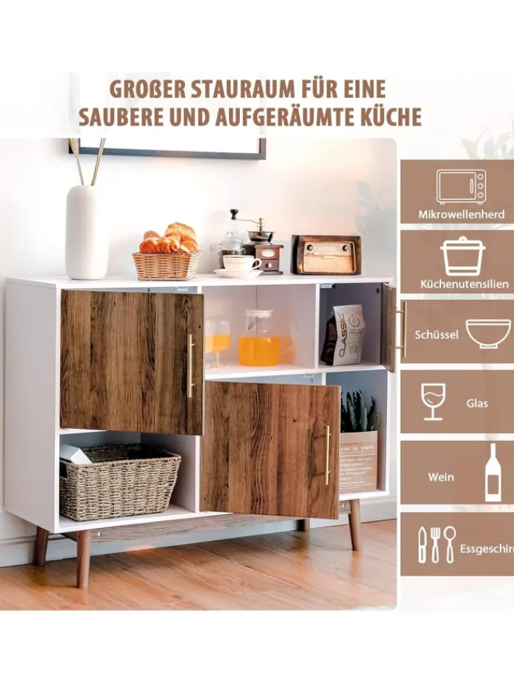 COSTWAY Regale & Schränke<Sideboard 6 Fächer in Beige
