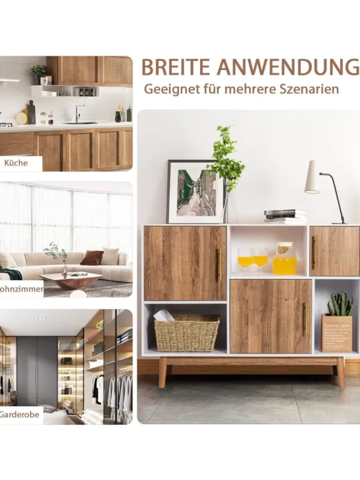 COSTWAY Regale & Schränke<Sideboard 6 Fächer in Beige