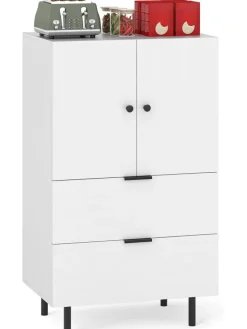 COSTWAY Regale & Schränke<Sideboard Holz mit Metallbeinen in Weiß