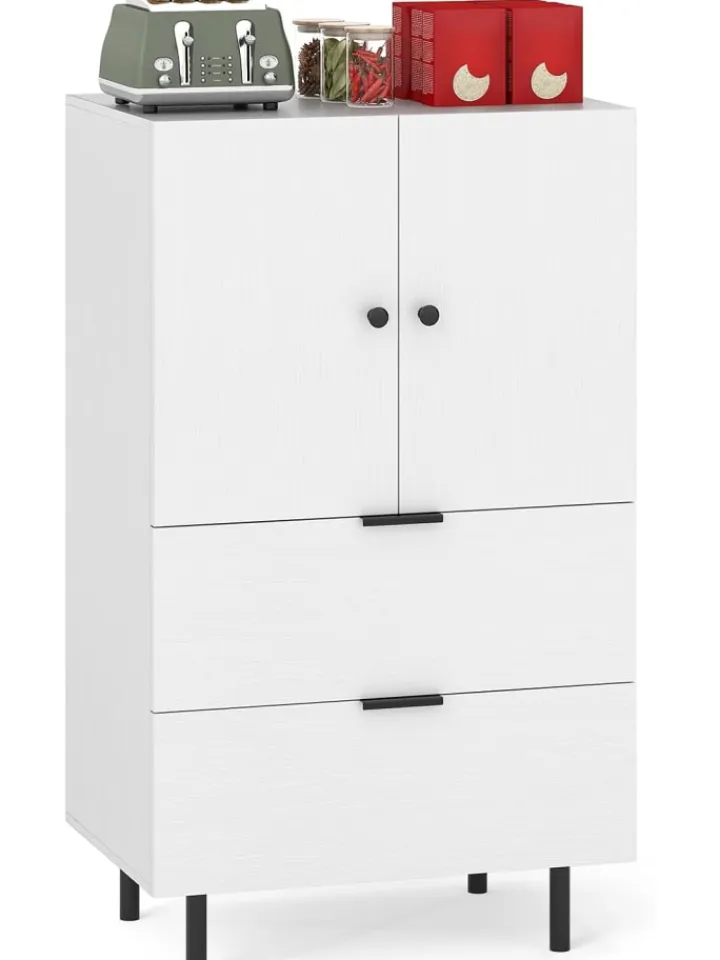 COSTWAY Regale & Schränke<Sideboard Holz mit Metallbeinen in Weiß