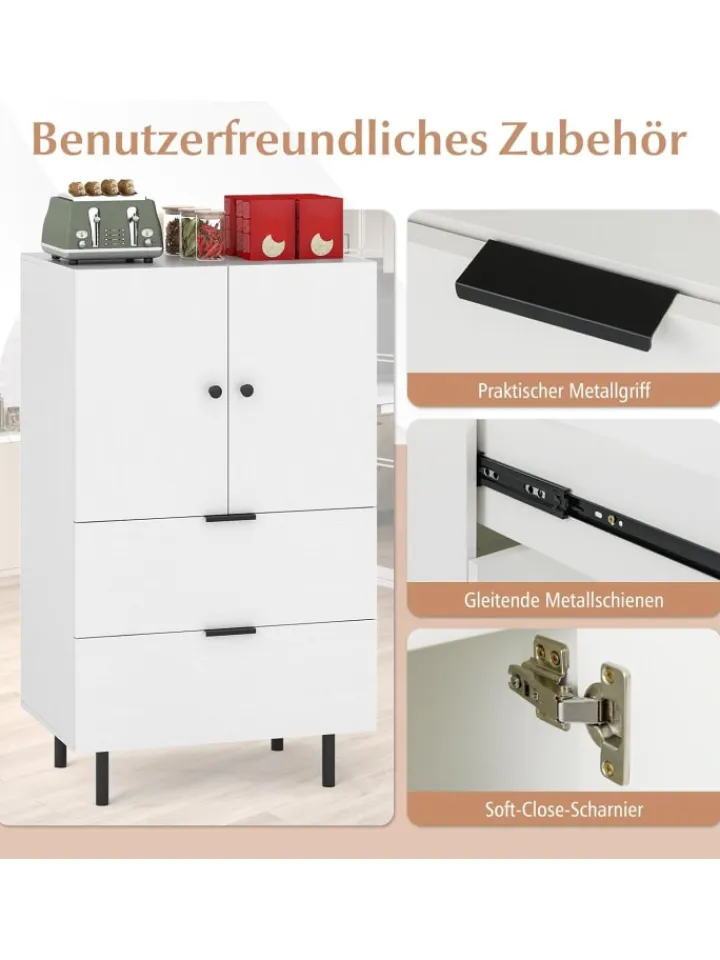 COSTWAY Regale & Schränke<Sideboard Holz mit Metallbeinen in Weiß