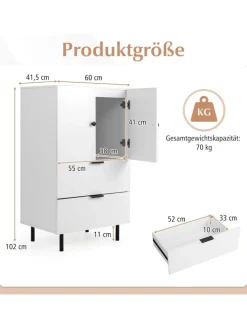 COSTWAY Regale & Schränke<Sideboard Holz mit Metallbeinen in Weiß