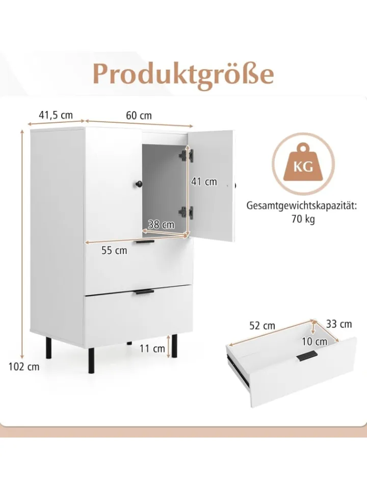 COSTWAY Regale & Schränke<Sideboard Holz mit Metallbeinen in Weiß