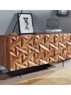 KADIMA DESIGN Regale & Schränke<Sideboard "Metallux", Sheesham-Holz, 3D-Oberfläche, Braun, Modern