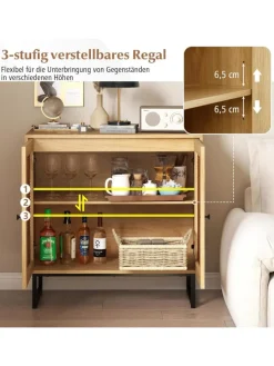 COSTWAY Regale & Schränke<Sideboard mit 2 Rattantüren in Hellbraun