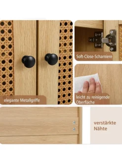 COSTWAY Regale & Schränke<Sideboard mit 2 Rattantüren in Hellbraun