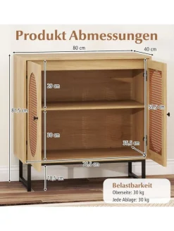 COSTWAY Regale & Schränke<Sideboard mit 2 Rattantüren in Hellbraun
