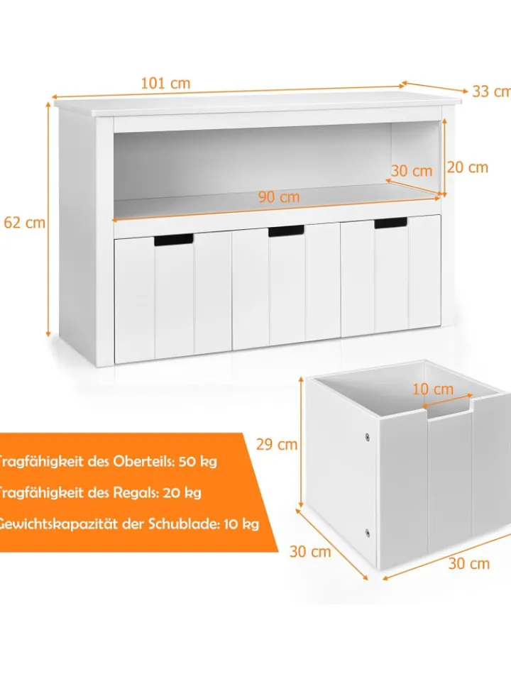 COSTWAY Regale & Schränke<Sideboard mit 3 Schubladen in Weiß