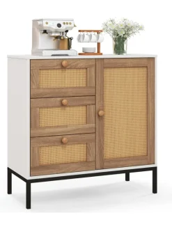 COSTWAY Regale & Schränke<Sideboard mit 3 Schubladen 80cm in Beige
