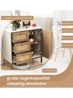 COSTWAY Regale & Schränke<Sideboard mit 3 Schubladen 80cm in Beige