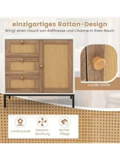 COSTWAY Regale & Schränke<Sideboard mit 3 Schubladen 80cm in Beige
