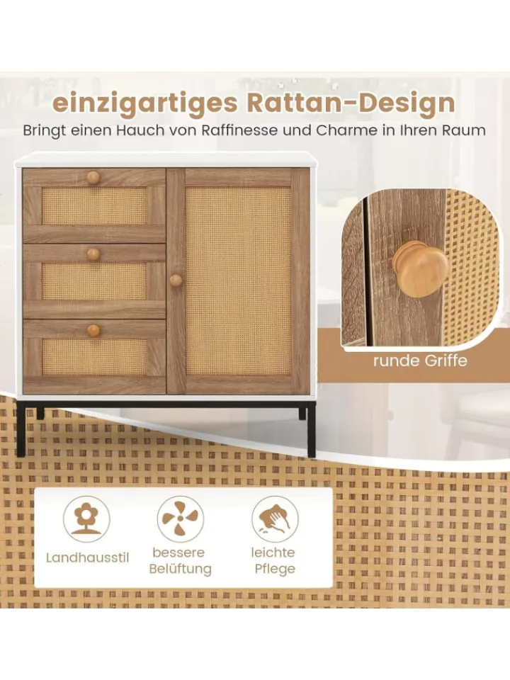 COSTWAY Regale & Schränke<Sideboard mit 3 Schubladen 80cm in Beige
