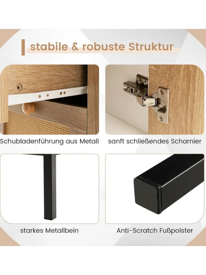 COSTWAY Regale & Schränke<Sideboard mit 3 Schubladen 80cm in Beige