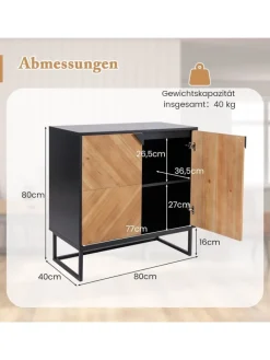 COSTWAY Regale & Schränke<Sideboard mit 2 Türen 80 x 40 x 80 cm in Schwarz