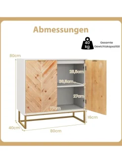 COSTWAY Regale & Schränke<Sideboard mit 2 Türen 80 x 40 x 80 cm in Weiß