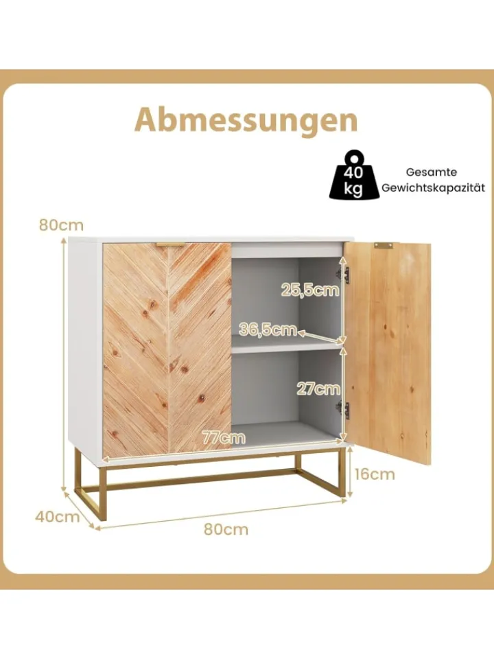 COSTWAY Regale & Schränke<Sideboard mit 2 Türen 80 x 40 x 80 cm in Weiß