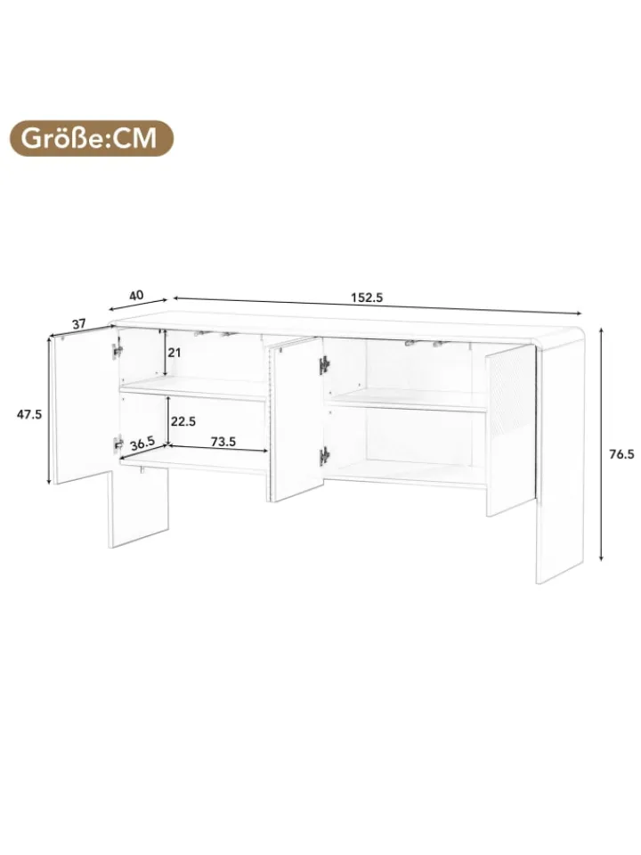 ABRIHOME Regale & Schränke<Sideboard mit 4 Türen und Rückstoßvorrichtung in Weiß