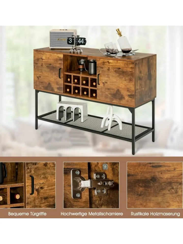 COSTWAY Regale & Schränke<Sideboard mit Weinregal 120cm in Braun