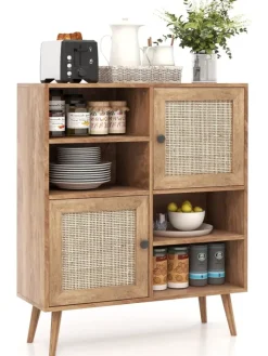 COSTWAY Regale & Schränke<Sideboard Rattan 97cm in Hellbraun
