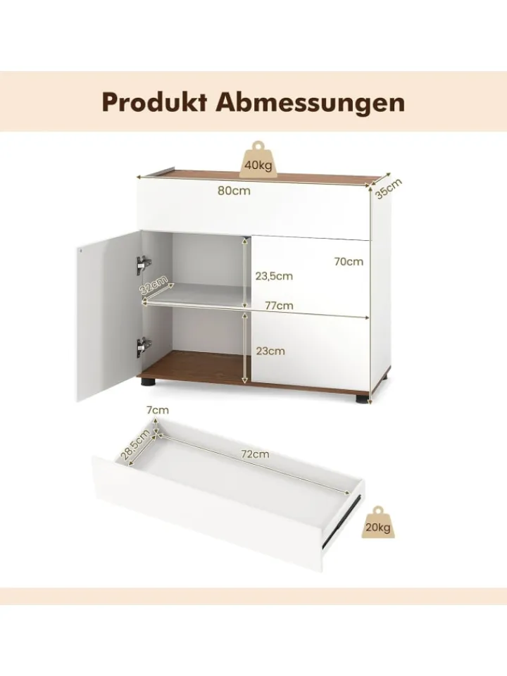 COSTWAY Regale & Schränke<Sideboard 80x35x70 cm in Weiß