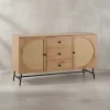 KADIMA DESIGN Regale & Schränke<Sideboard 140x80x40 cm Kommode Eiche-Dekor mit Rattan Geflecht