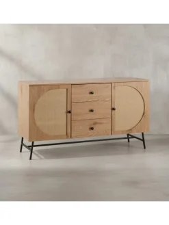 KADIMA DESIGN Regale & Schränke<Sideboard 140x80x40 cm Kommode Eiche-Dekor mit Rattan Geflecht